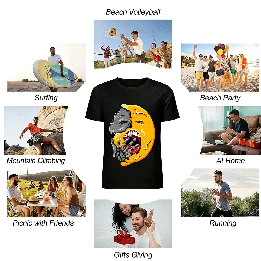 Melting Skeleton Hand Cover Laugh Graphic Tee Pure Cotton T-shirt