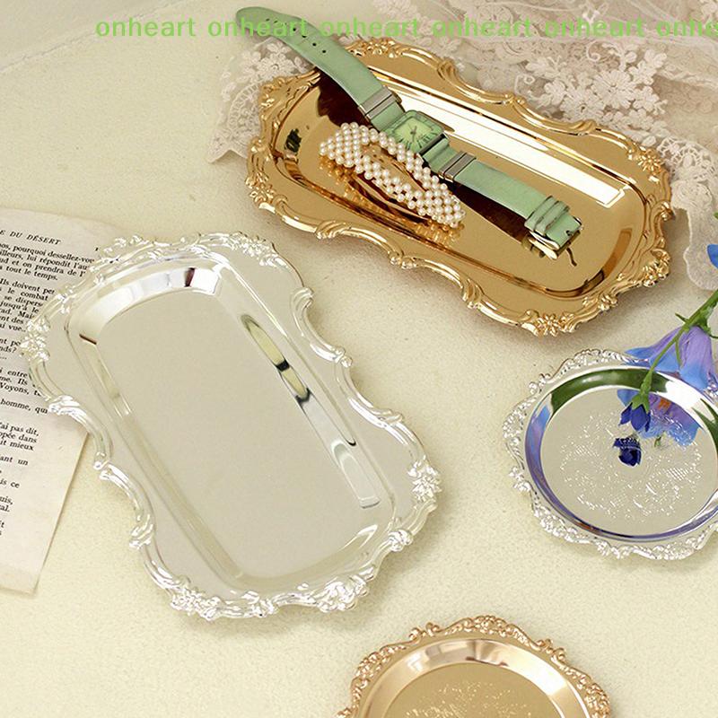 [C]Vintage Embossed Tray Serving Platter For Desserts Jewelry Storage Organizer Snack Plate For Dining Table Decor