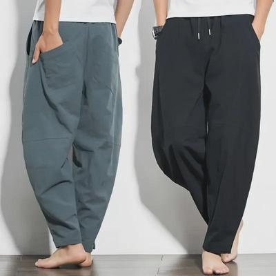 Men's Plus Size Chinese Style Linen Harem Pants - Wide Leg, Casual Spring/Summer Trousers