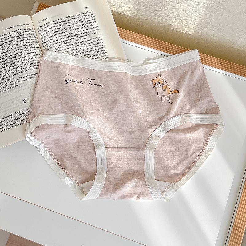 

Женское нижнее белье с милым котом, женские антибактериальные бесшовные трусы со средней талией с промежностью One Size
