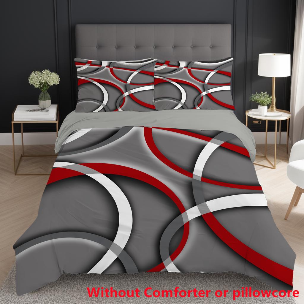 Grårandig Båge 3D Sängkläder Set Visuella Effekter Tryck Mjuk Påslakan Set Geometriskt Randigt Linje Täcke Sängkläder Överdrag Örngott