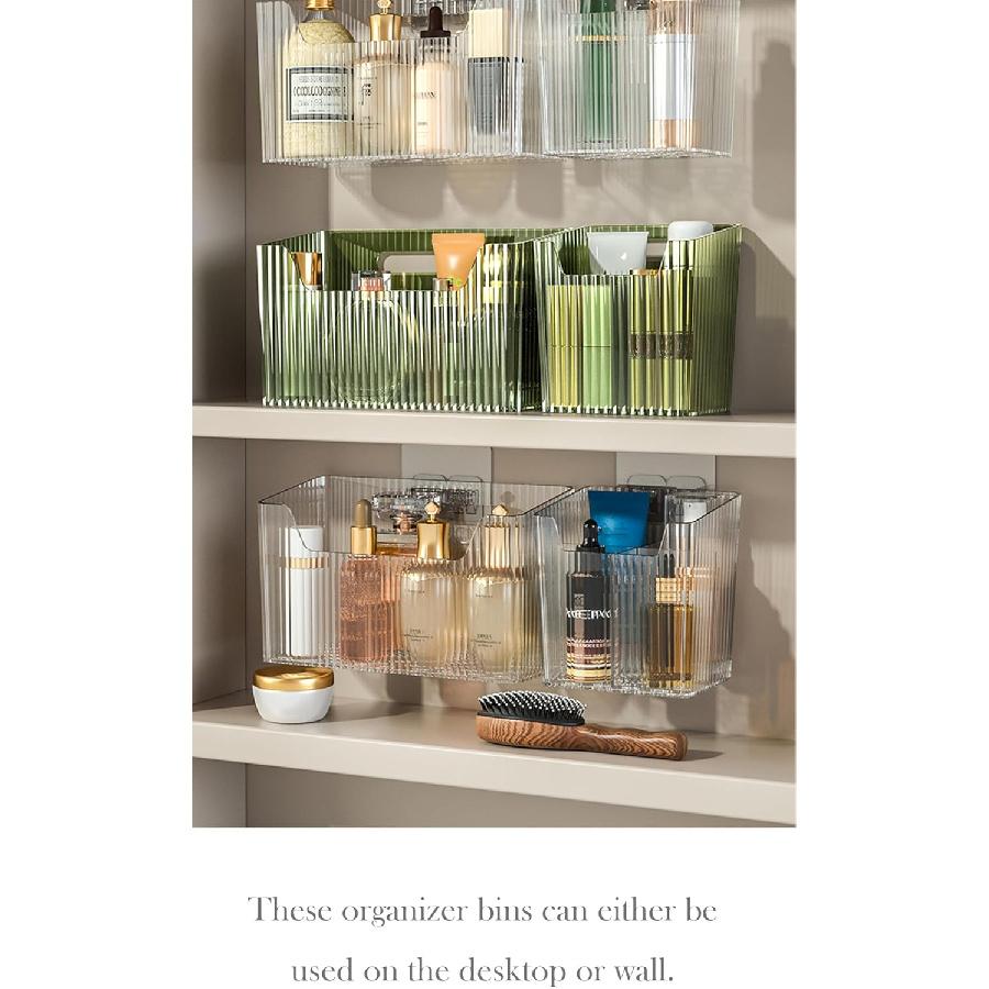 Set Of 2 Storage Organizer Bins Wall Mounted Shower Basket, Shower Caddy Stackable Clear Plastic Makeup Organizer Adhesive Hanging Bin for Bathroom,