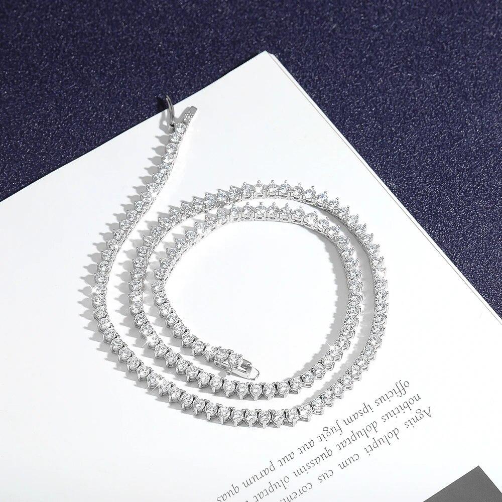 Sparkling Real 3 Prong 3mm Full Moissanite Tennis Necklace for Women Men S925 Sterling Silver Diamond Neck Chain Necklaces