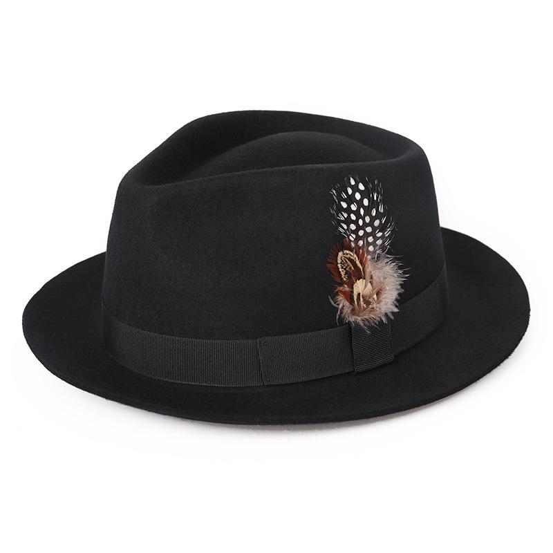 Unisex Classic Wool Felt Fedora with Feather - European & American Style