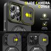 For iPhone 16 Pro Magnetic Phone Case Slide Lens Cover Ring Kickstand TPU+PC Phone Shell
