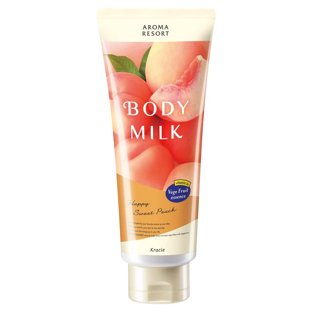 Aroma Resort Body Milk Happy Sweet Peach 200g Vitamin Fruit Jojoba Oil Moisturizing Essential
