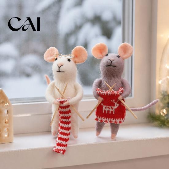 Nordic Style Holiday Decorations Christmas Felt Mouse Ornament, Handmade Felted Wool Hanging Decoration, Tree Ornaments Cute Knitting Doll for