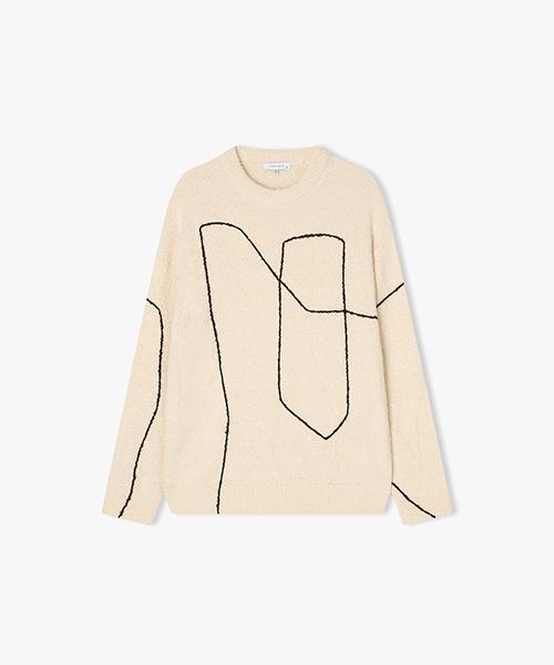 River Classy [24Fw] Lkd51421 Ivory Line Embroidery Knit Pullover 95