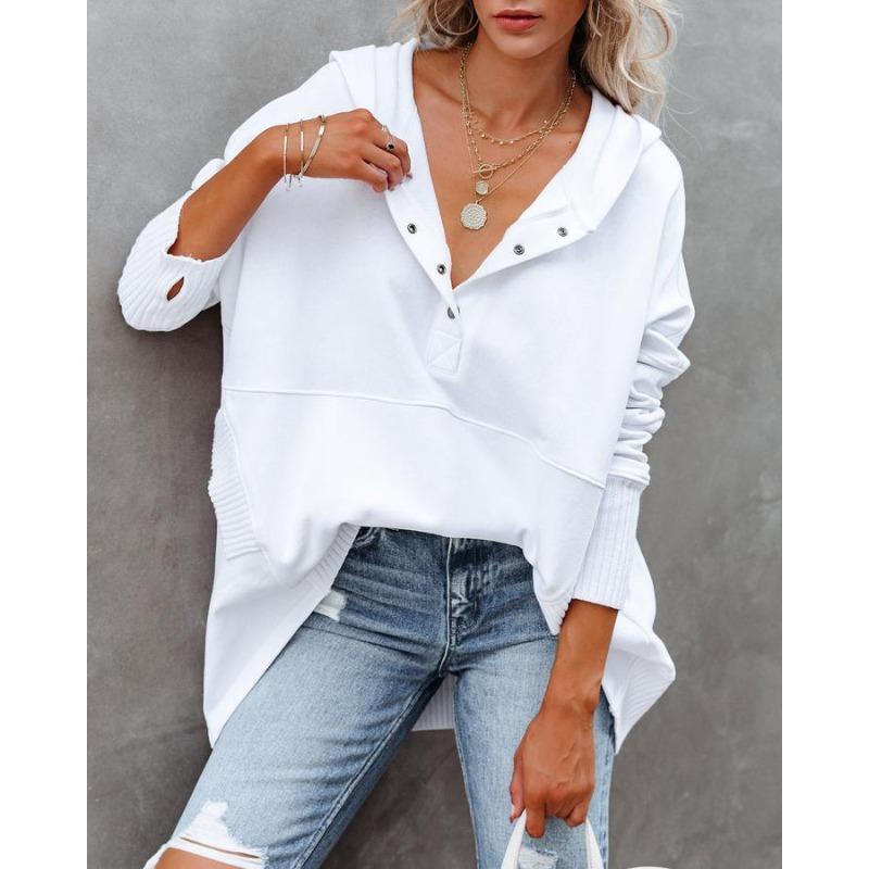 

VEZFAA Women s Fashion Casual Spring Autumn Solid Color Print Long Sleeve Hooded Blouses & Shirts S белый