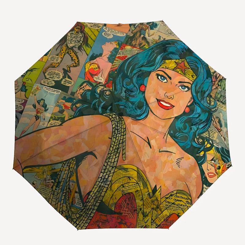 

1pc Wonder Woman Comic Automatic Folding Umbrella - Compact 8-Rib Design, Durable Plastic & Iron, Lightweight for Outdoor Daily Use21162