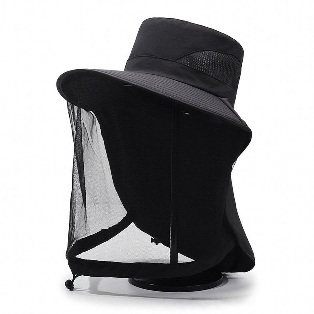 

Mosquito Net Sun Hat for Men Women UV Protection Wide Brim Bucket Hat with Netting Adjustable Chin Strap for Fishing Hiking Gard чорний