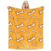 Cartoon Bone Pattern Orange Keep Warm -Flannel Blanket for Bedroom, Living Room, Sofa, and Nap