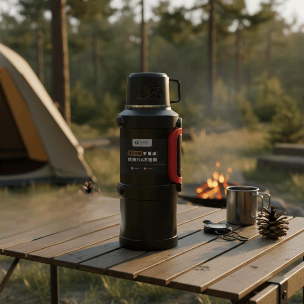 Großes Fassungsvermögen Camping Thermoskanne 316 Edelstahl Isolierter Wasserbehälter Sportflasche Outdoor