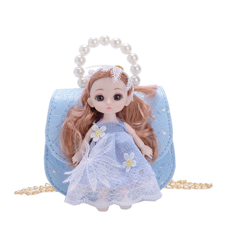 Adorable Purple And Pink Cartoon Princess Shoulder Bag For Kids With Pearl Chain Strap