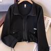 Korean Style Black Loose Short Lapel Jacket for Women - Autumn/Winter Casual Wear, Petite Fit