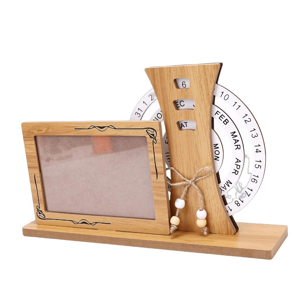 Rotating Display Eternal Calendar Photo Frame Wooden Rotating Calendar Ornament Office Decoration