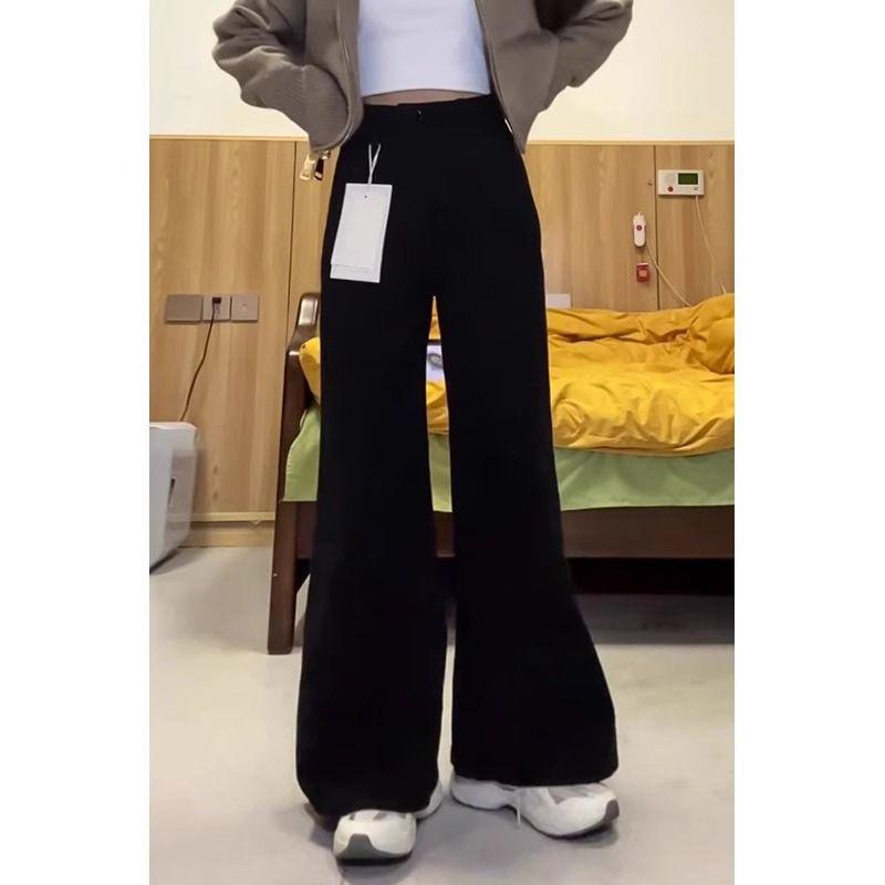 Plus-Size Black Fleece-Lined Slimming Wide-Leg Jeans for Women, Pear-Shaped, Straight-Leg, Spring/Autumn