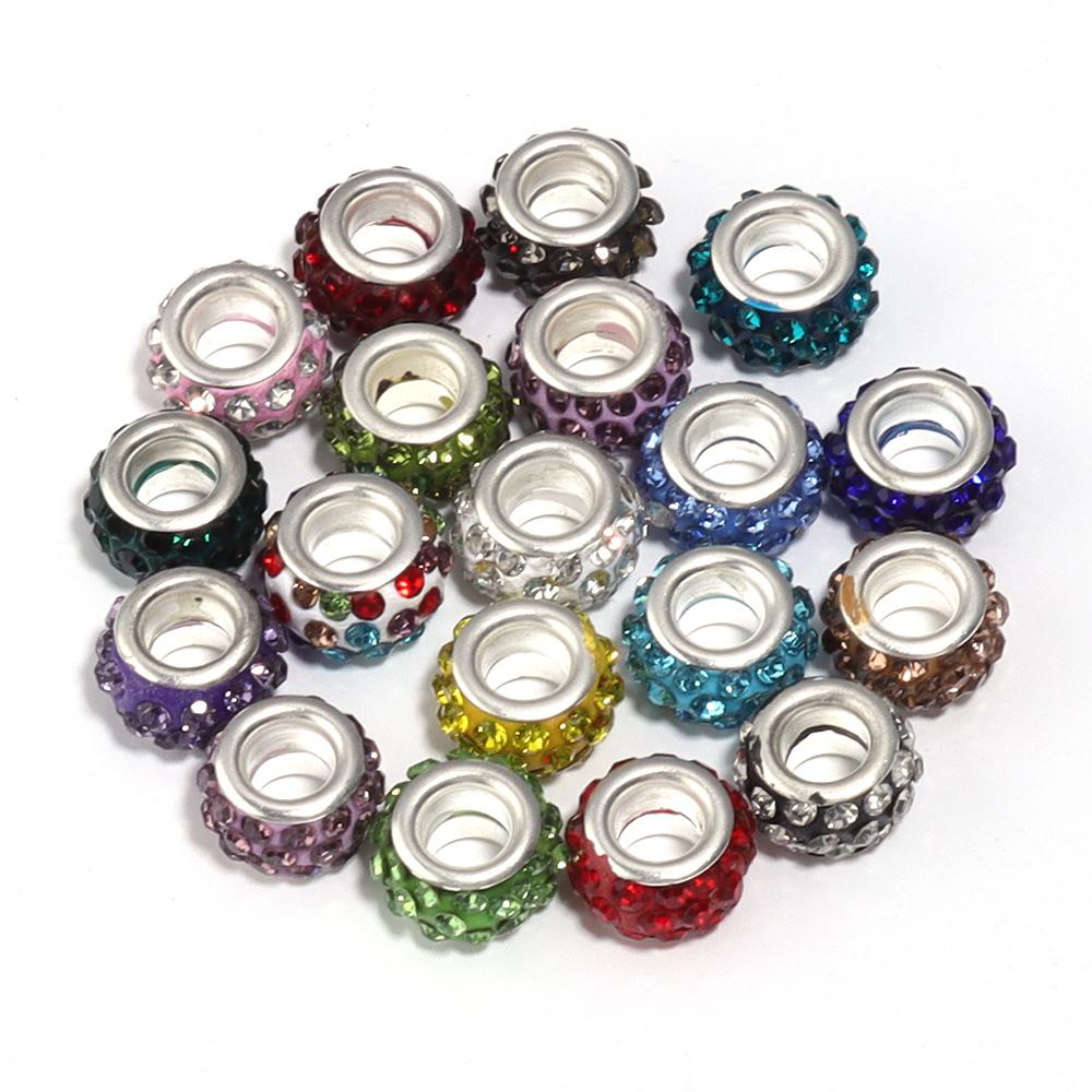 20pcs 11mm Rhinestone Polymer Clay Beads Round Big Hole Loose Spacer Beads For DIY Jewelry Making Bracelets Necklace Accessories