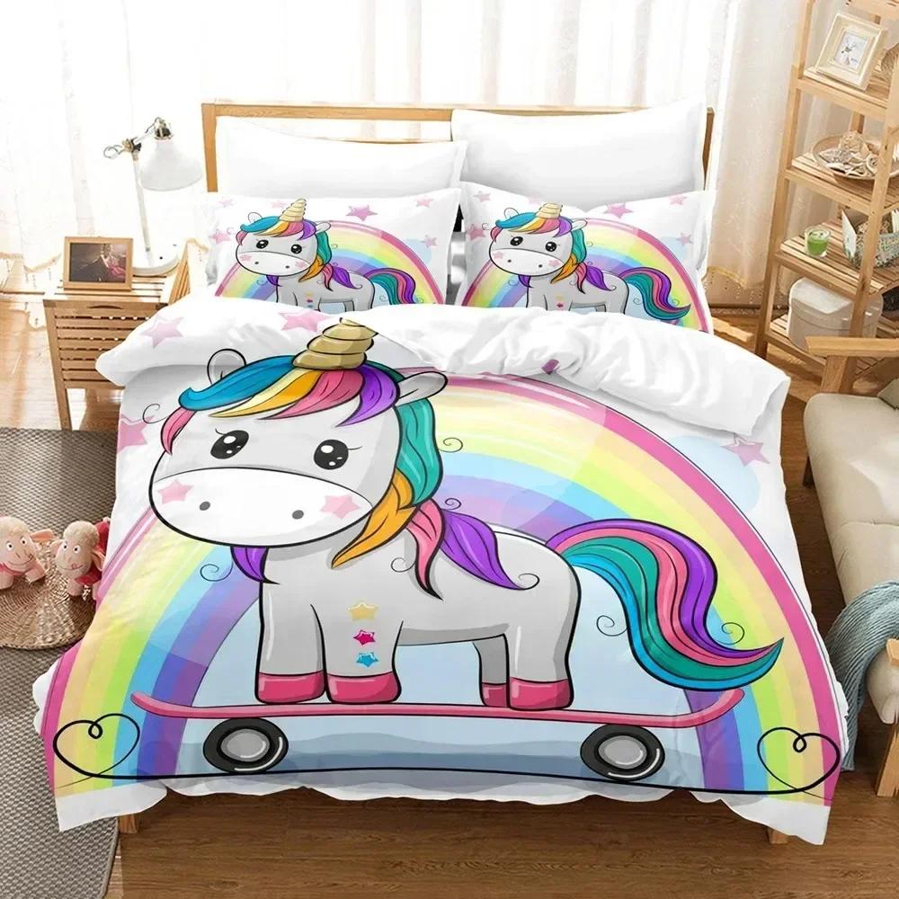 

Cartoon Unicorn Duvet Cover Set Kingqueen Size Cute Pink Blue Fairy Tale Animals Polyester Bedding Set For Girls Kids 70x133cm 2pcs