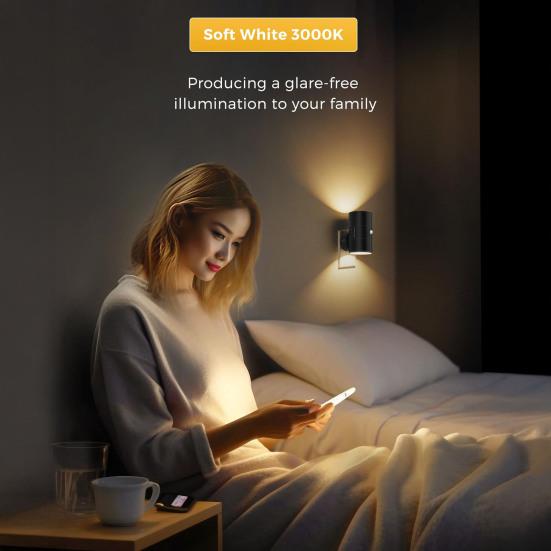 Motion Sensor Night Light with Dimmable Warm White LED Dual-Sided Lighting 90-degrees Rotatable Wall Sconce Light for Bedroom Hallway Kitchen