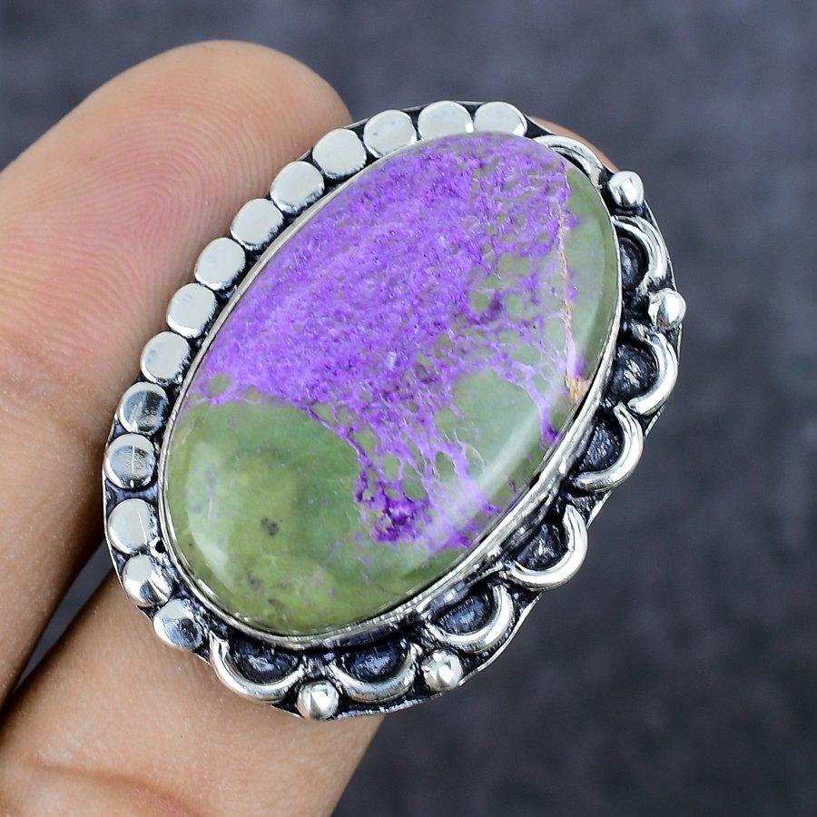 Purpurite Gemstone Handmade 925 Sterling Silver Jewelry Ring Size 10 K0h14