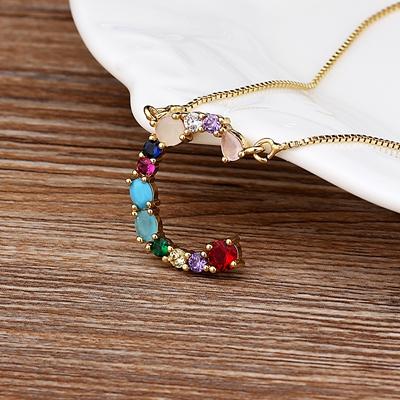 Nidin High Quality Wholesale 26 Letters Multi-color Zircon Necklace Copper Pendant Women Girl Fine Party Jewelry Family Gifts