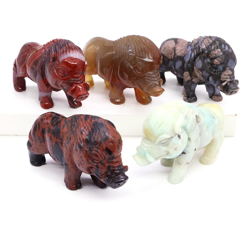 Wild Boar Statue With Natural Crystals Hand Carved Healing Animal Figurine Reiki Gemstone Craft Home Decoration Gem Gifts 2.8 In
