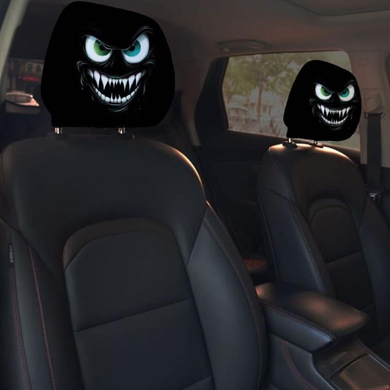 Halloween Ghostly Design Car Headrest Covers Soft Fabric Protectors For Car Interior Accessories Machine Washable 1 Pair