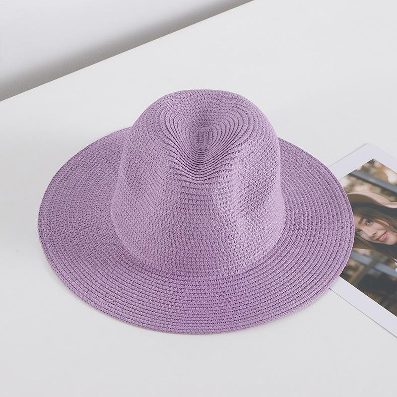 Summer Wide Brim Straw Hat Women And Men Outdoor Sun Protection Beach Panama Cap Solid Color Travel Holiday Visor Caps