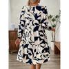 European and American Women's Mid-skirt Printed Round Neck Long-sleeved Commuter Dress