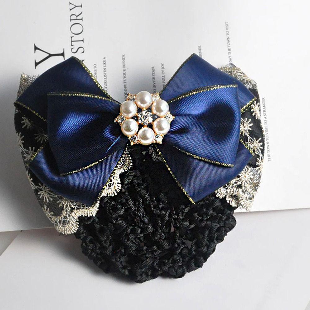 Nurse  Female Pearl Hairgrips Cover Net Ponytail Clip Women Spring Clip Korean Bun Snood
