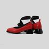 Fashion Autumn 4.5cm Comfortable Mid Heel Elastic Strap Single Shoes Solid Color Square Toe Shallow Mouth Casual Commuting Women Shoe 48
