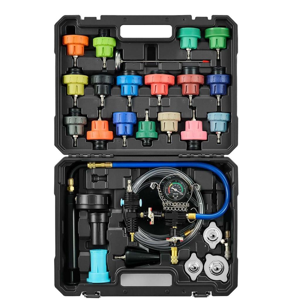 Coolant Pressure Tester Kit, 47Pcs Radiator Vacuum Refill Kit with 3 Metal Adapters, Universal Fit, Automotive Cooling System Pressure Tester Tool,