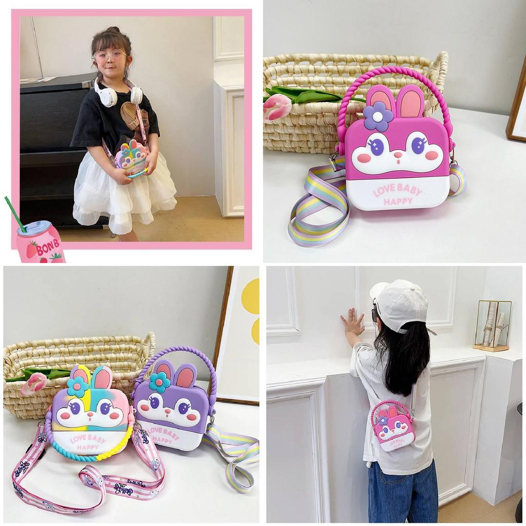 Entzückender Regenbogen-Cartoon-Silikon-Kinderrucksack mit 3D-Kaninchenlächeln und stilvollem Design