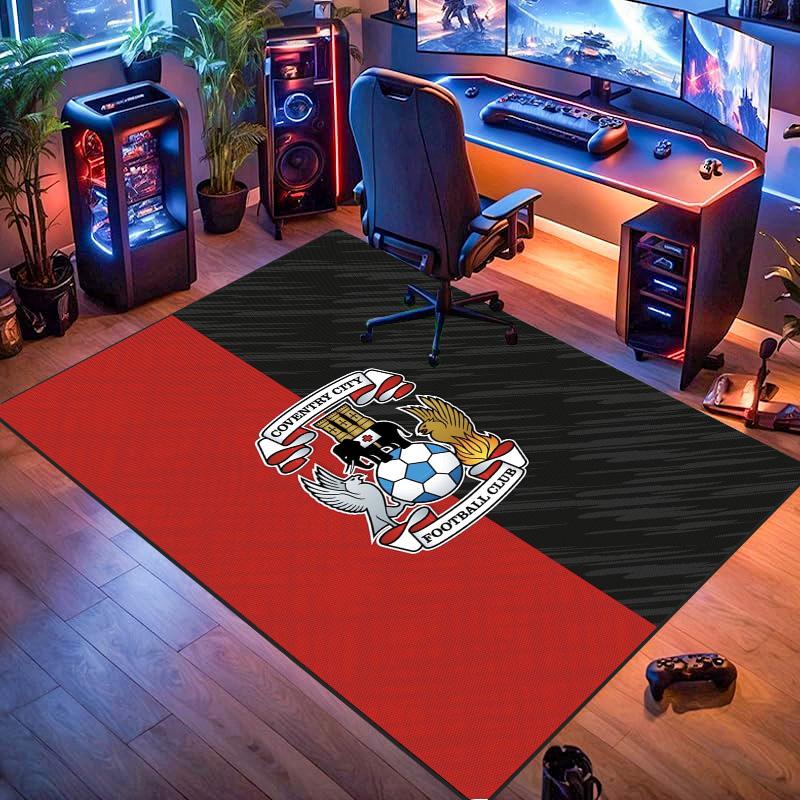 Coventry City Football Club Crest Print Area Rug Non‑Slip Rectangular Floor Mat Soccer Fan Decor Rug for Bedroom Living Room