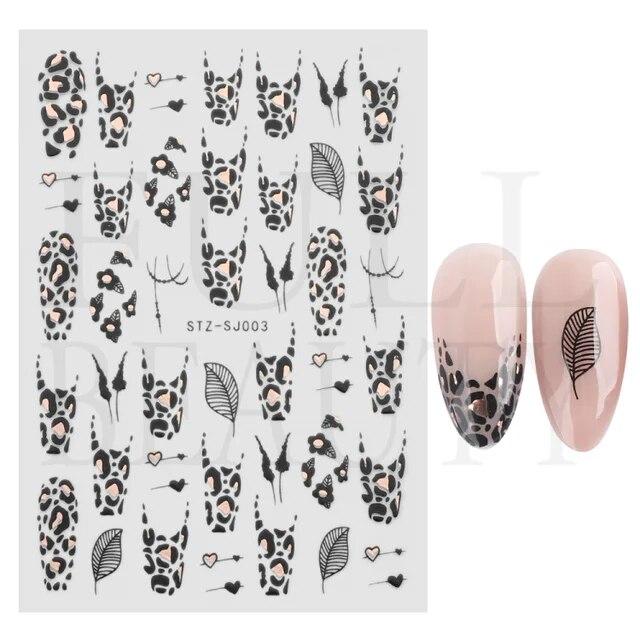 Lily Flower Geometric 3D Nail Stickers Maple Leaves Lines Nail Art Adhesive Sliders Red Berries Decals Decoration PPSTZ-SJ027