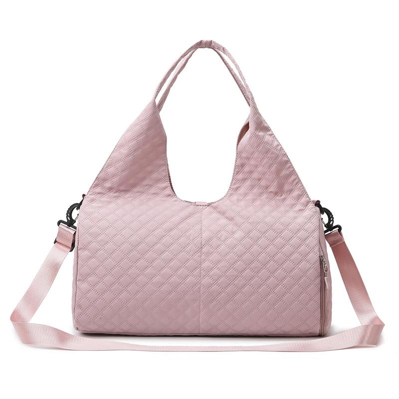 

Sports, swimming, and fitness bag, outdoor short-trip large-capacity moving storage luggage bag for women, diamond-patterned, breathable, and рожевий