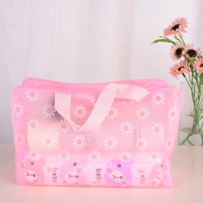 Waterproof Cosmetic Bag PVC Transparent Zippered Toiletry Carry Pouch for Bath SuppliesPink