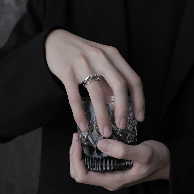 Adjustable Open Ring Men Women Sterling Geometric Hollow Design Minimalist Vintage Style Fashion Jewelry