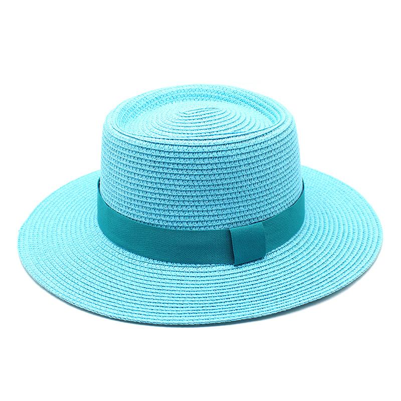 20 Color Summer Beach Sun Hats For Women Man Foldable Round Flat Top Big Brim Straw Hat Solid Color Outdoor Holiday Visor Caps