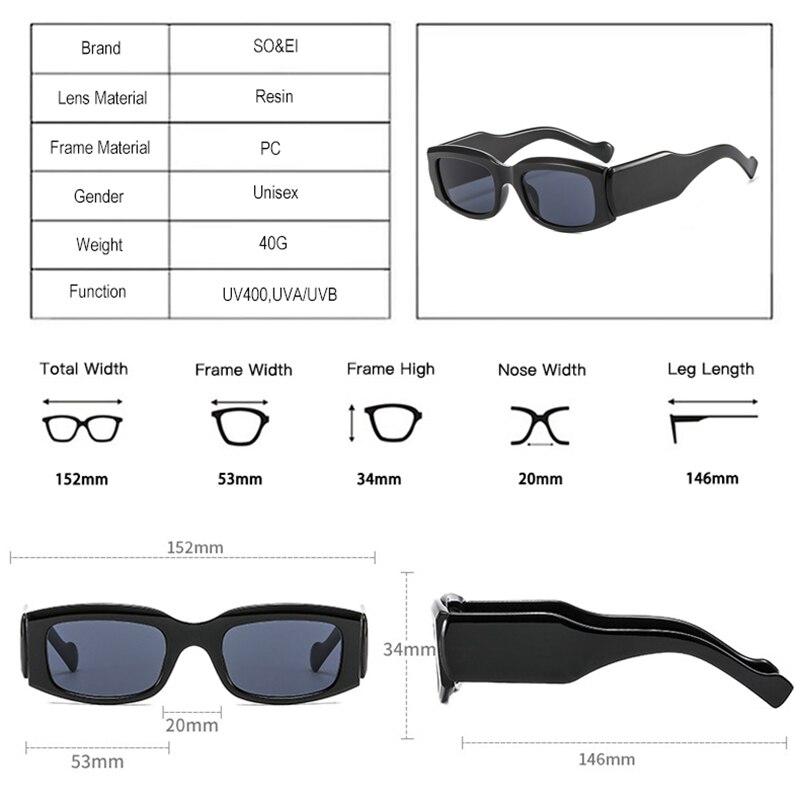 SO&EI Fashion Square Krāsainas saulesbrilles sievietēm Retro zīmola dizainers platas kājas saulesbrilles vīriešiem Trending toņi UV400