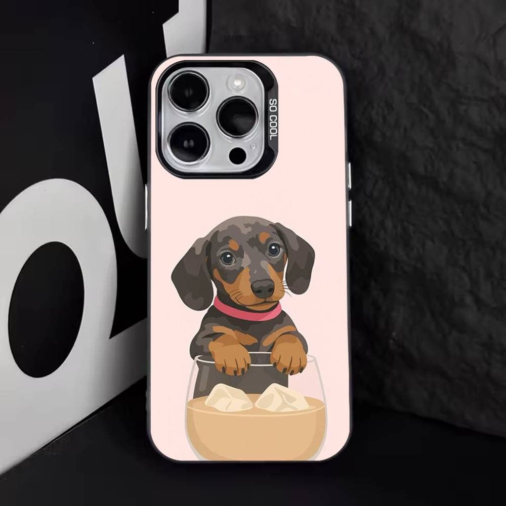 Cute Dachshund Dog Phone Case For iPhone 17,16,15,14,13,12,11,Pro,Max,Plus,E,Air,Mini Black Tpu Cover