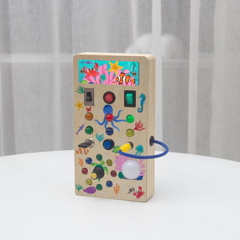 Interactive LED Wooden Busy Board: Children's Early Education Toy with Switches & Sockets