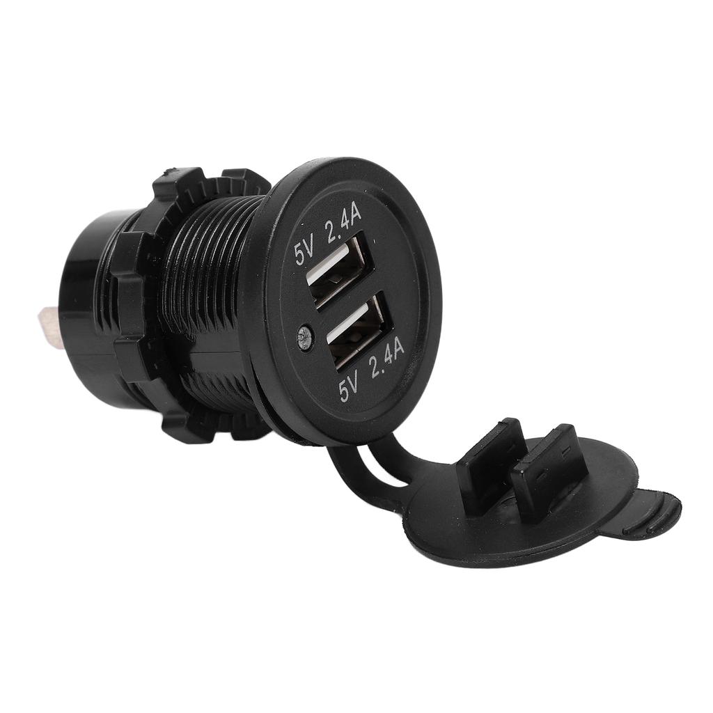Modified Car Charger Dual USB Port 2.4A 1 In 2 Out Waterproof Design Matte Black with Backlight