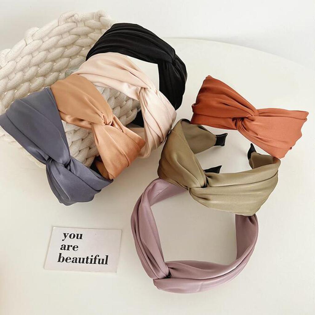 PROLY New Fashion Women Headband Wide Side Solid Color Headwear Cross Knot Turban Autumn Hairband Hair Accessories