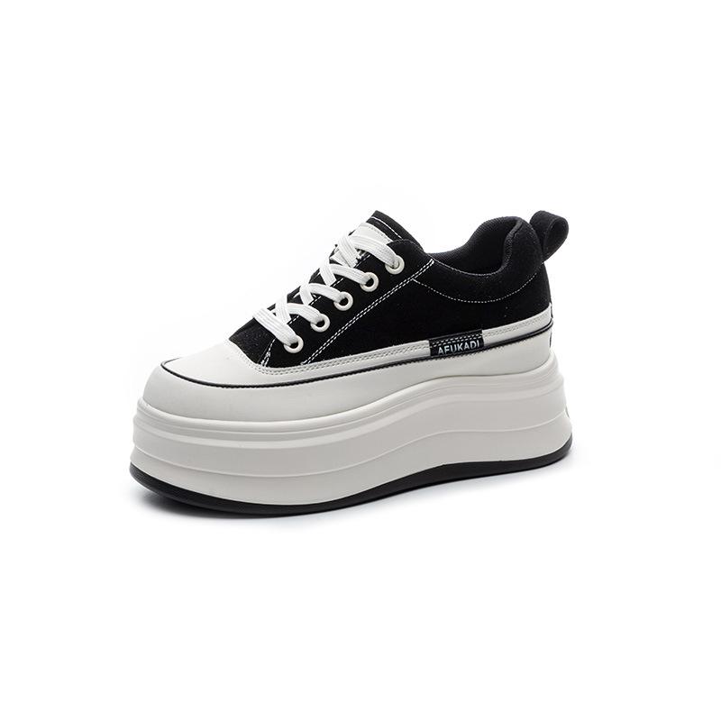 Inner height increase small women's shoes spring new leather breathable 8 thick-soled shallow mouth low-top casual board shoes
