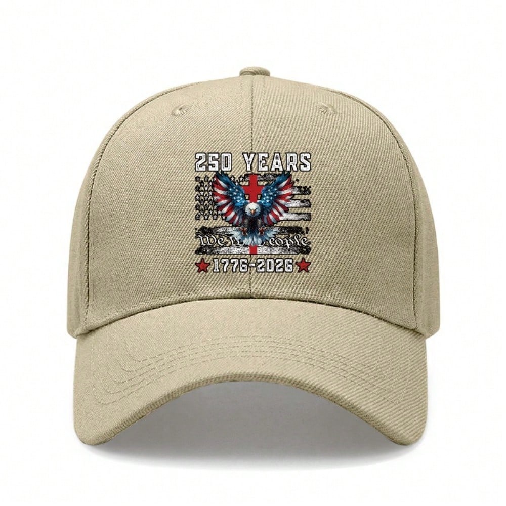 [Patriotic Baseball Cap] 250 Years We The People Print Polyester Adjustable Breathable Vintage American Flag Baseball Hat For July 4Th Independence