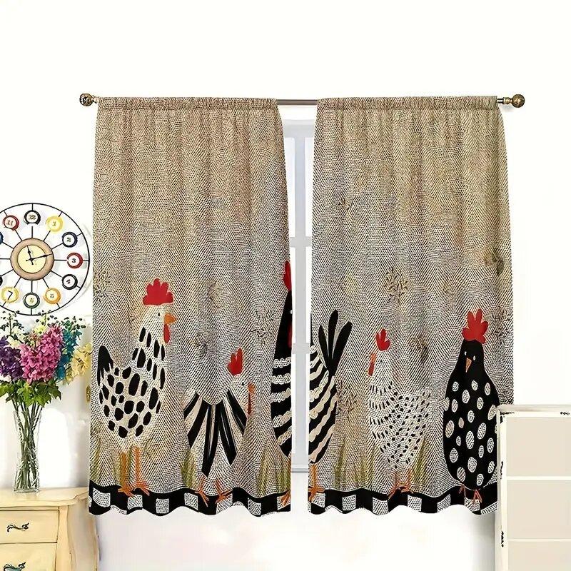 Colorful Cute Rooster Hen Pattern Printed Curtains Window Decorations Home Room Set Of 2 Made Polyester
