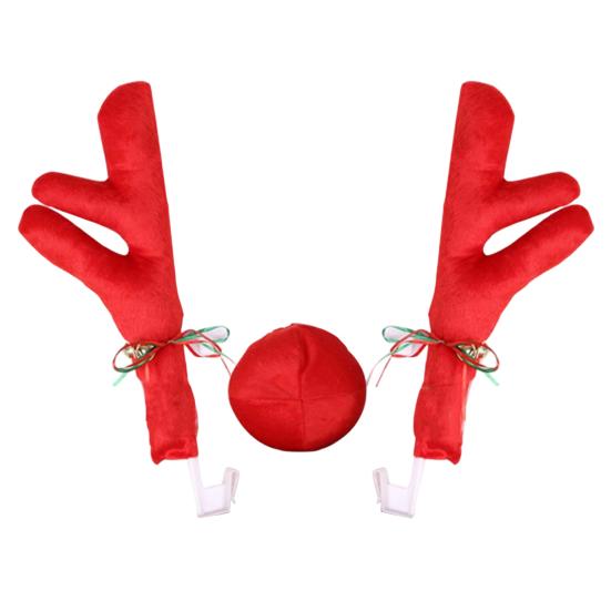 Weihnachts-Autodekoration Rentiergeweih mit roter Nase, Plüschfahrzeug für Saison-Kit Glöckchenband, Festliches Autozubehör Feiertag