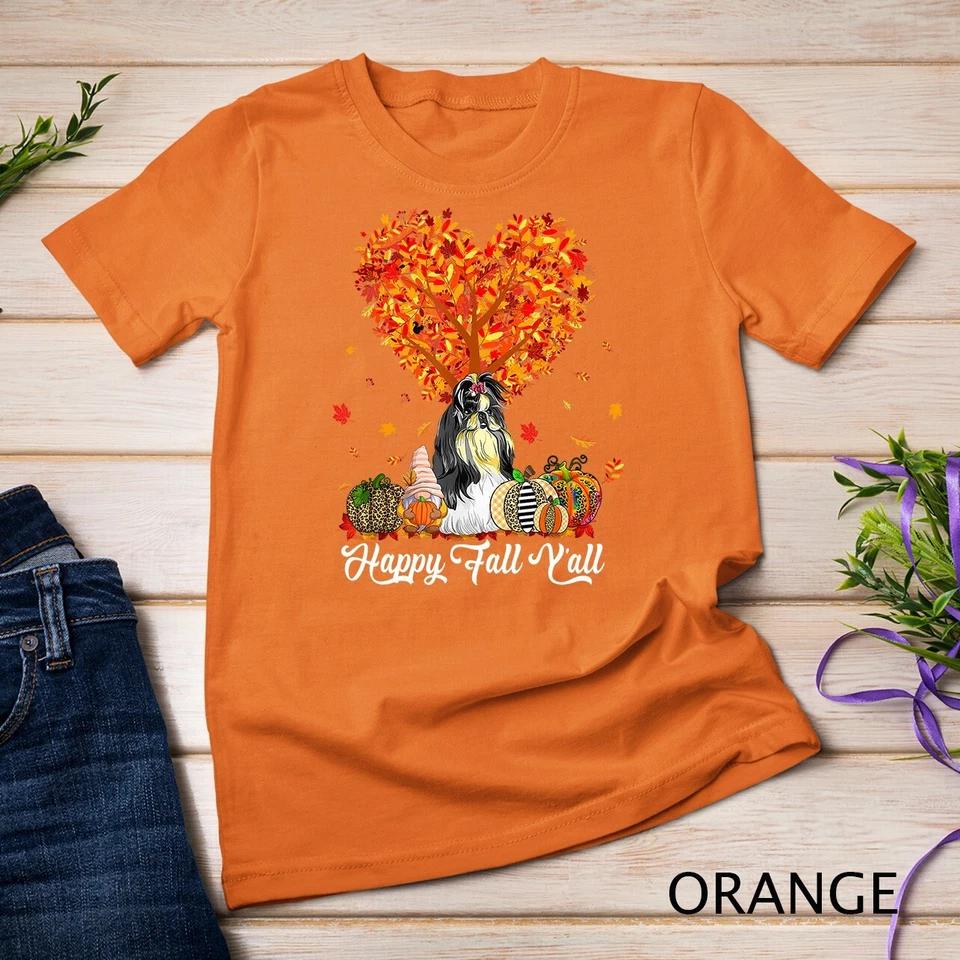 Happy Fall Y all Funny Shih Tzu Autumn Pumpkins Unisex T-shirt 10 XL